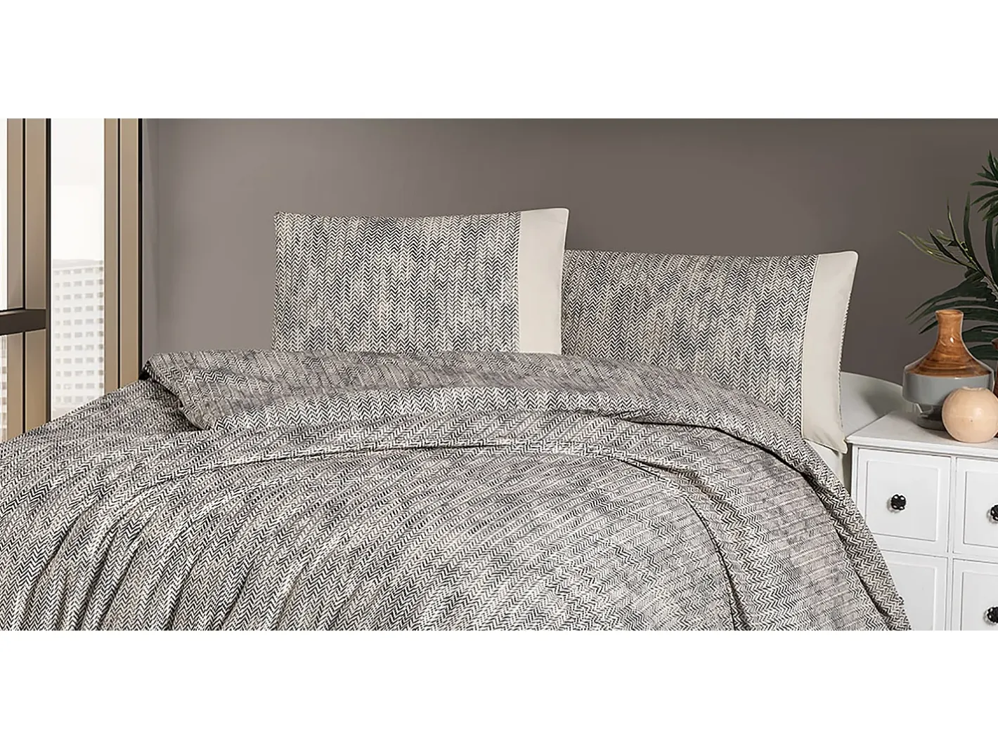 Blanc avenue Juego de funda de edredón 140x200 cm+ 1 FA 65x65 cm 100% algodón Gris claro New