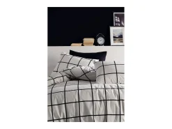 Blanc avenue Juego de funda de edredón +funda de almohada 100% algodón "Carreaux noir" Negro Clearance