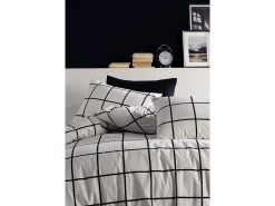 Blanc avenue Juego de funda de edredón +funda de almohada 100% algodón "Carreaux noir" Negro Clearance
