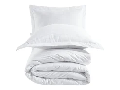 Blanc avenue Ropa De Cama-Juego de funda de edredón + 2 fundas de almohada 63x63cm de satén de algodón rayas Blanco