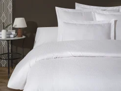Blanc avenue Ropa De Cama-Juego de funda de edredón + 2 fundas de almohada 63x63cm de satén de algodón rayas Blanco