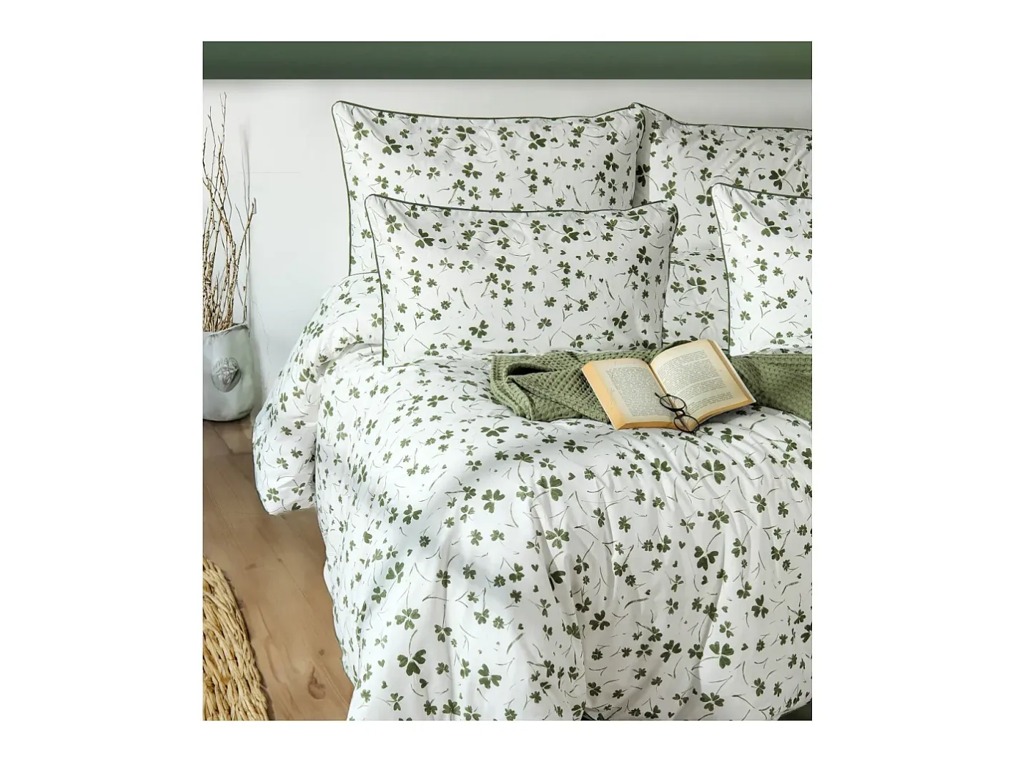 Discount Blanc avenue Juego de funda de edredón +funda de almohada 100% algodón "Parlin" Verde