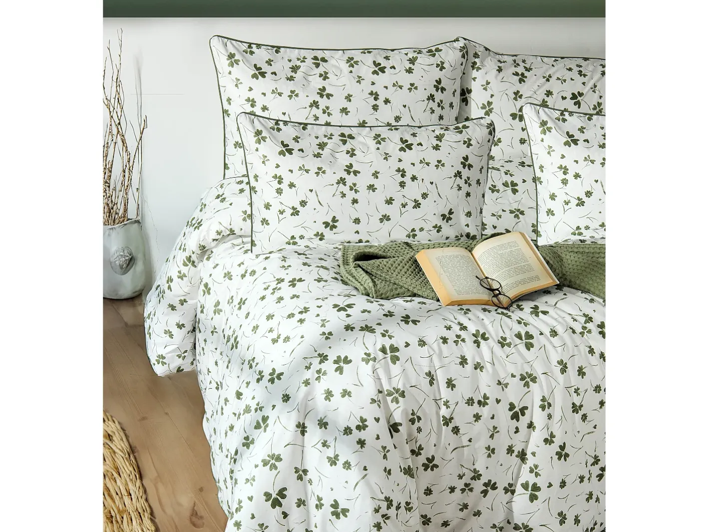 Blanc avenue Juego de funda de edredón +funda de almohada 100% algodón "Parlin" Verde Best