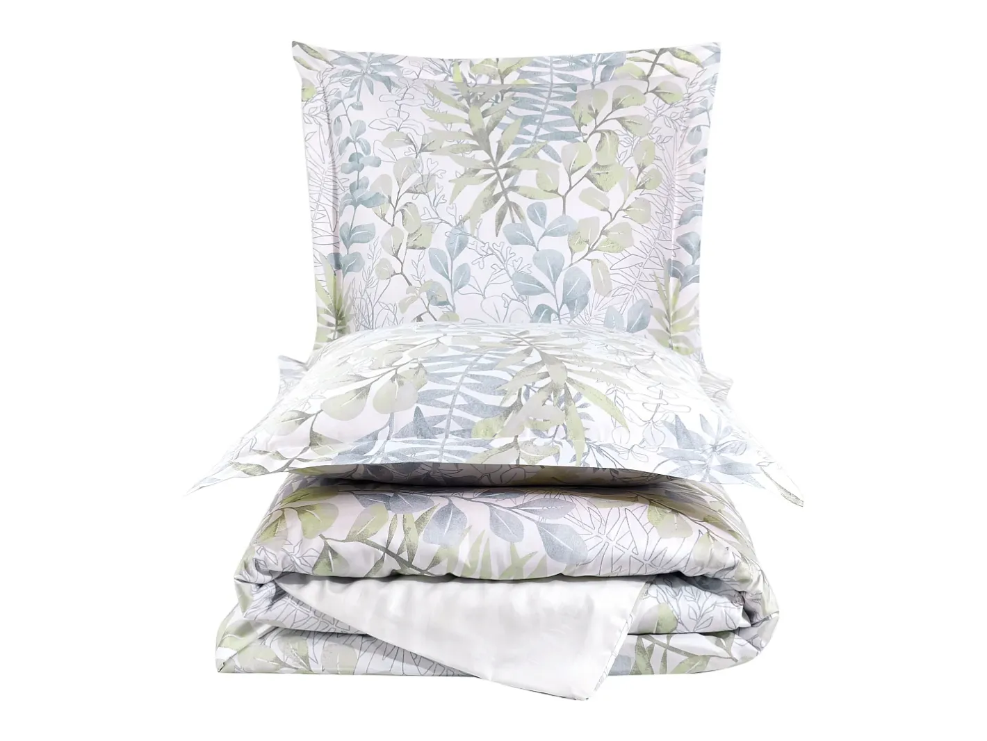 Blanc avenue Juego de funda de edredón 240x220 cm+ 2 fundas de almohada 63x63cm de satén de algodón "Occale green" Verde Discount