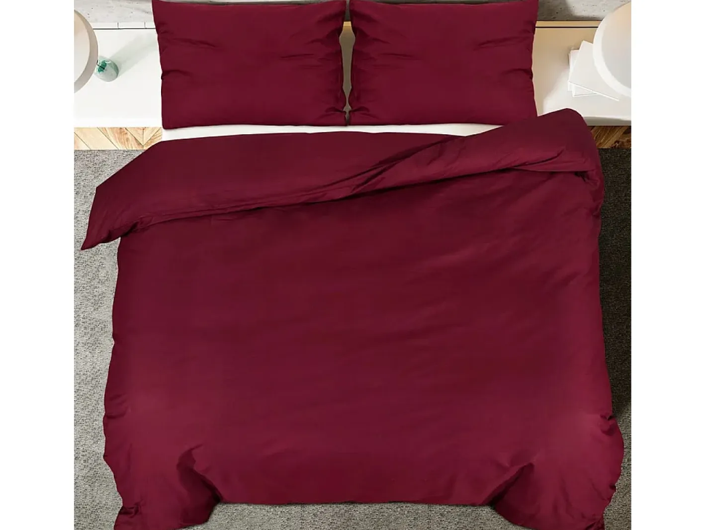 Ropa De Cama-Juego de funda nórdica algodón color burdeos 240x220 cm ES920687 Rojo