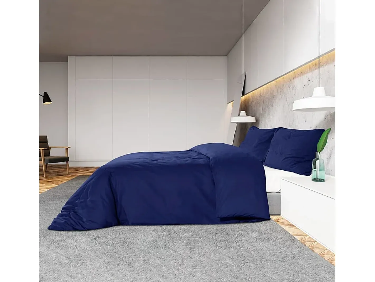Ropa De Cama-Juego de funda nórdica microfibra ligera marino 200x200 cm ES818559 Azul
