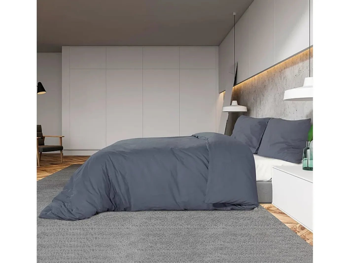 Ropa De Cama-Juego de funda nórdica microfibra ligera antracita 200x220 cm ES285649 Gris antracita