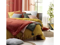 Douceur d'intérieur Ropa De Cama-Juego de sábanas de gasa de algodón 240 x 220 cm Caqui