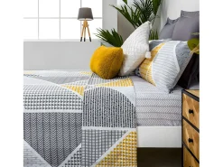 Sale Cotton Artean Juego de sábanas GEKA algodón poliéster y mostaza Cama 90 Gris