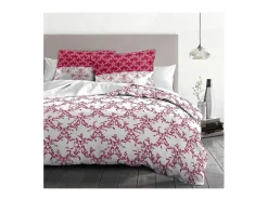 Ropa De Cama-Juego nórdico 220 x 240 cm: Funda nórdica + 2 fundas de almohada - 100% Algodón - Burdeos Multicolor
