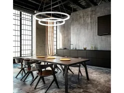 Online Krizia - Lámpara colgante LED doble regulable 88W - 6300lm, luz cálida 3000K, aros opaco, difusor opal, IP20, d. 60+80cm Blanco