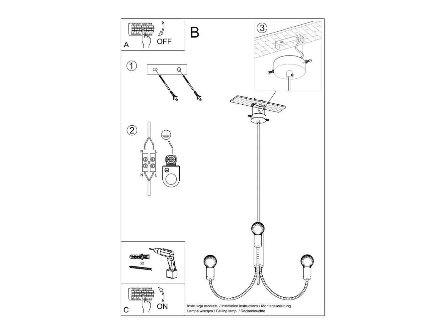 Sollux Lighting Lámpara Suspendida-Lampada a sospensione a 5 bracci multi-braccio nera 5x E27 Lámpara colgante Multi Arm 5 brazos 5x E27 Negro