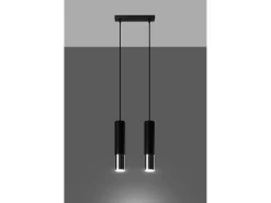 Sollux Lighting Lámpara Suspendida-Lampada a sospensione doppia nera, cromata GU10 Lámpara colgante Twin, Negro, Cromo GU10 Gris
