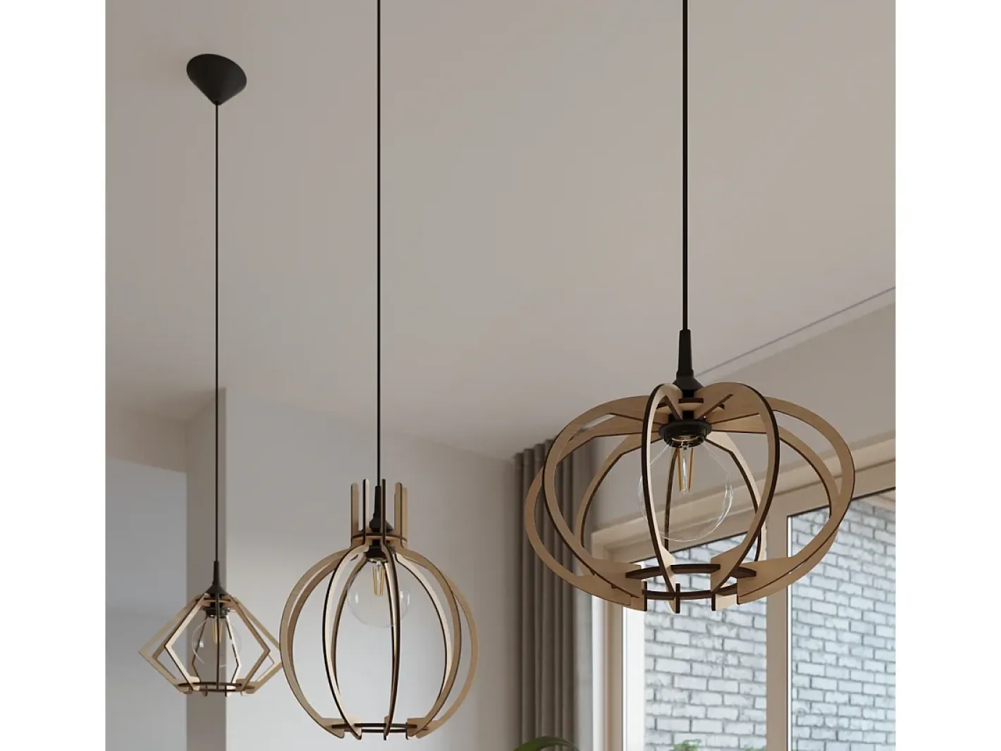 Sollux Lighting Lampada a sospensione in filo di legno naturale E27 Lámpara colgante con marco de alambre Madera natural E27 Marru00f3n Outlet