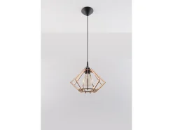 Sollux Lighting Lampada a sospensione in filo di legno naturale E27 Lámpara colgante con marco de alambre Madera natural E27 Marru00f3n Outlet