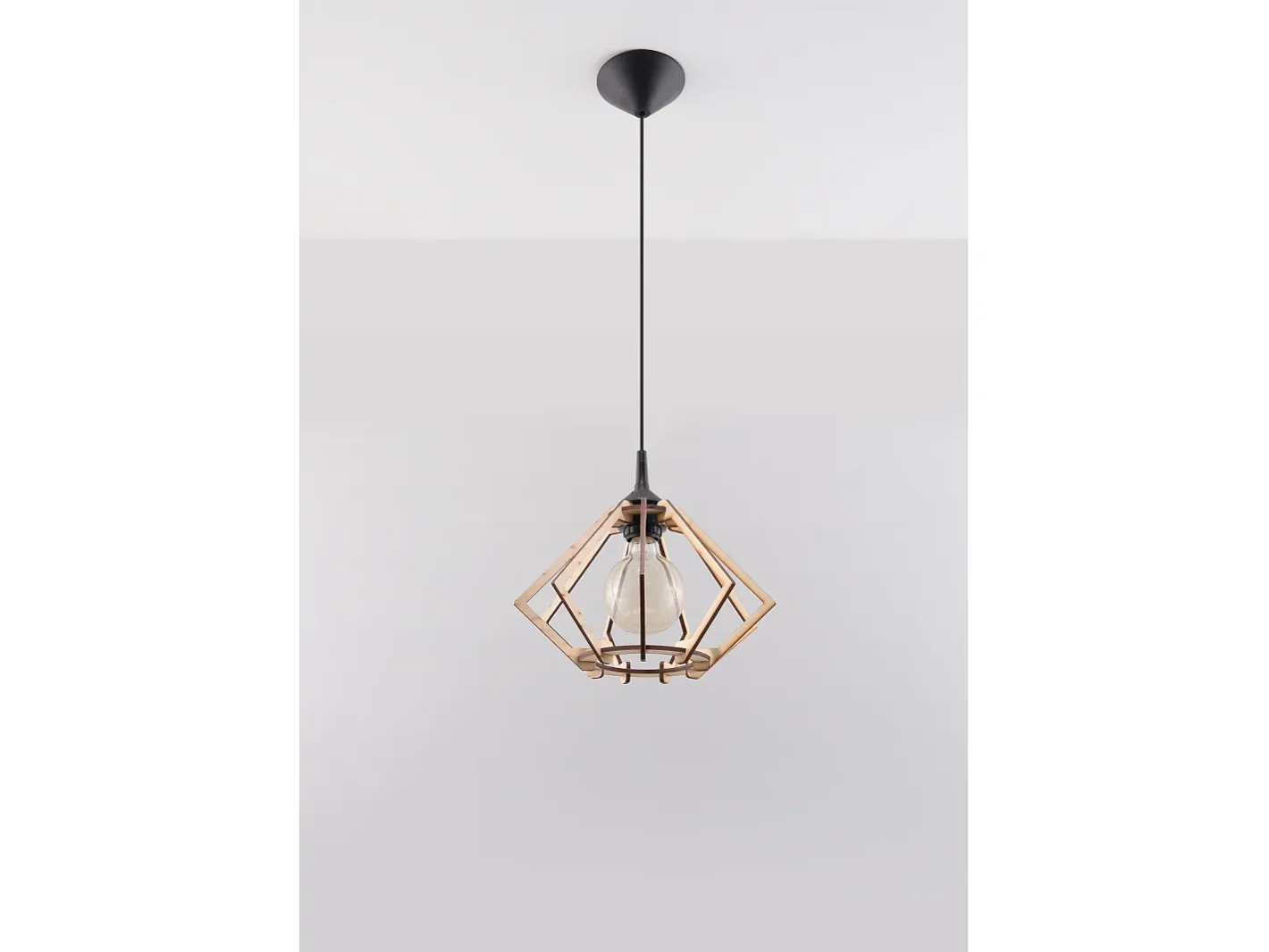 Sollux Lighting Lampada a sospensione in filo di legno naturale E27 Lámpara colgante con marco de alambre Madera natural E27 Marru00f3n Outlet