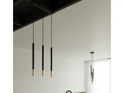 Best Sollux Lighting Lampada a sospensione tripla Nero, Oro G9 Lámpara colgante triple negra, dorada G9 Negro