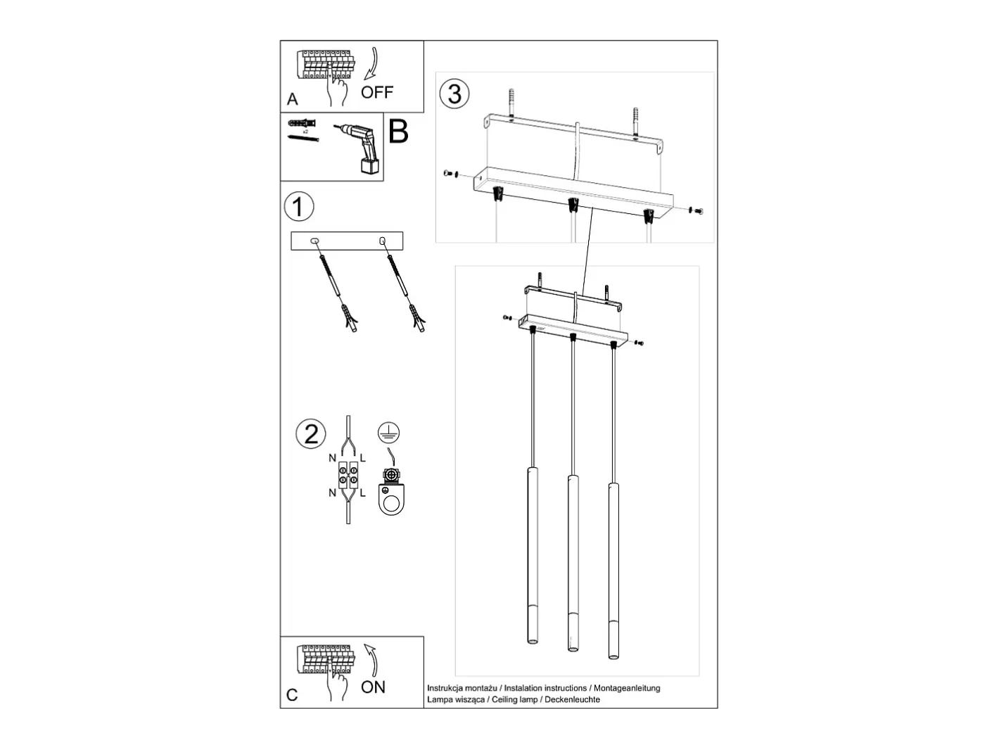Best Sollux Lighting Lampada a sospensione tripla Nero, Oro G9 Lámpara colgante triple negra, dorada G9 Negro