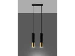 Sollux Lighting Lámpara Suspendida-Lampada a sospensione Twin Nero, Oro GU10 Lámpara colgante Twin , Dorado GU10 Negro