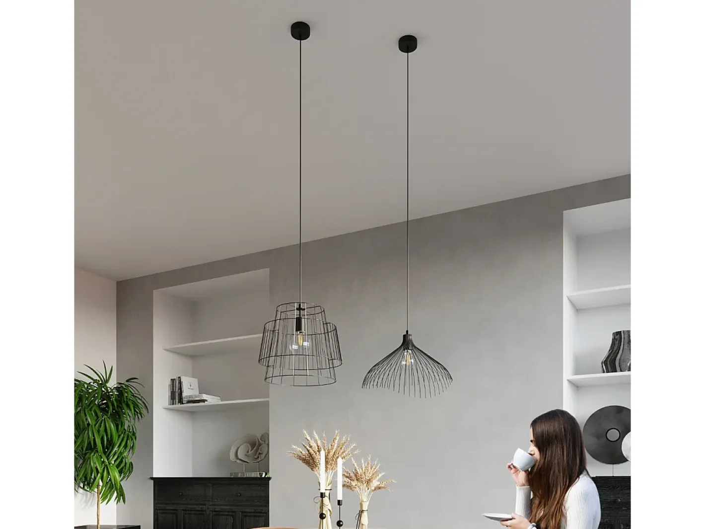 Sollux Lighting Lampada a sospensione Wire Frame nera E27 Lámpara colgante con marco de alambre E27 Negro