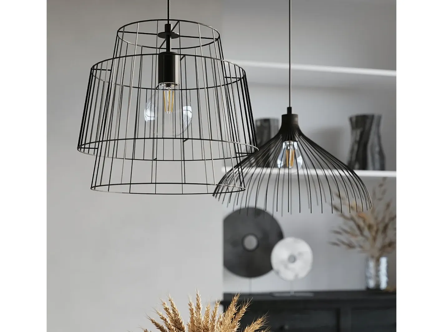 Sollux Lighting Lampada a sospensione Wire Frame nera E27 Lámpara colgante con marco de alambre E27 Negro