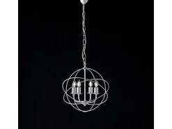 Lámpara Suspendida-Lampadario a Sospensione 4 Luci Sfera Ferro Bianco e Argento Serie Williams Blanco