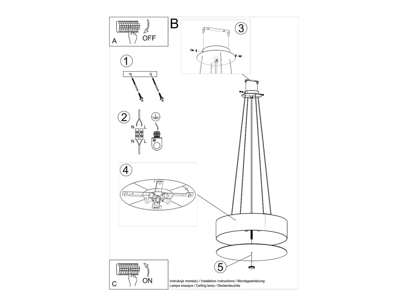 Online Sollux Lighting Lampadario Cilindrico Bianco 50cm E27 Lámpara colgante cilíndrica Blanca 50cm E27 Blanco