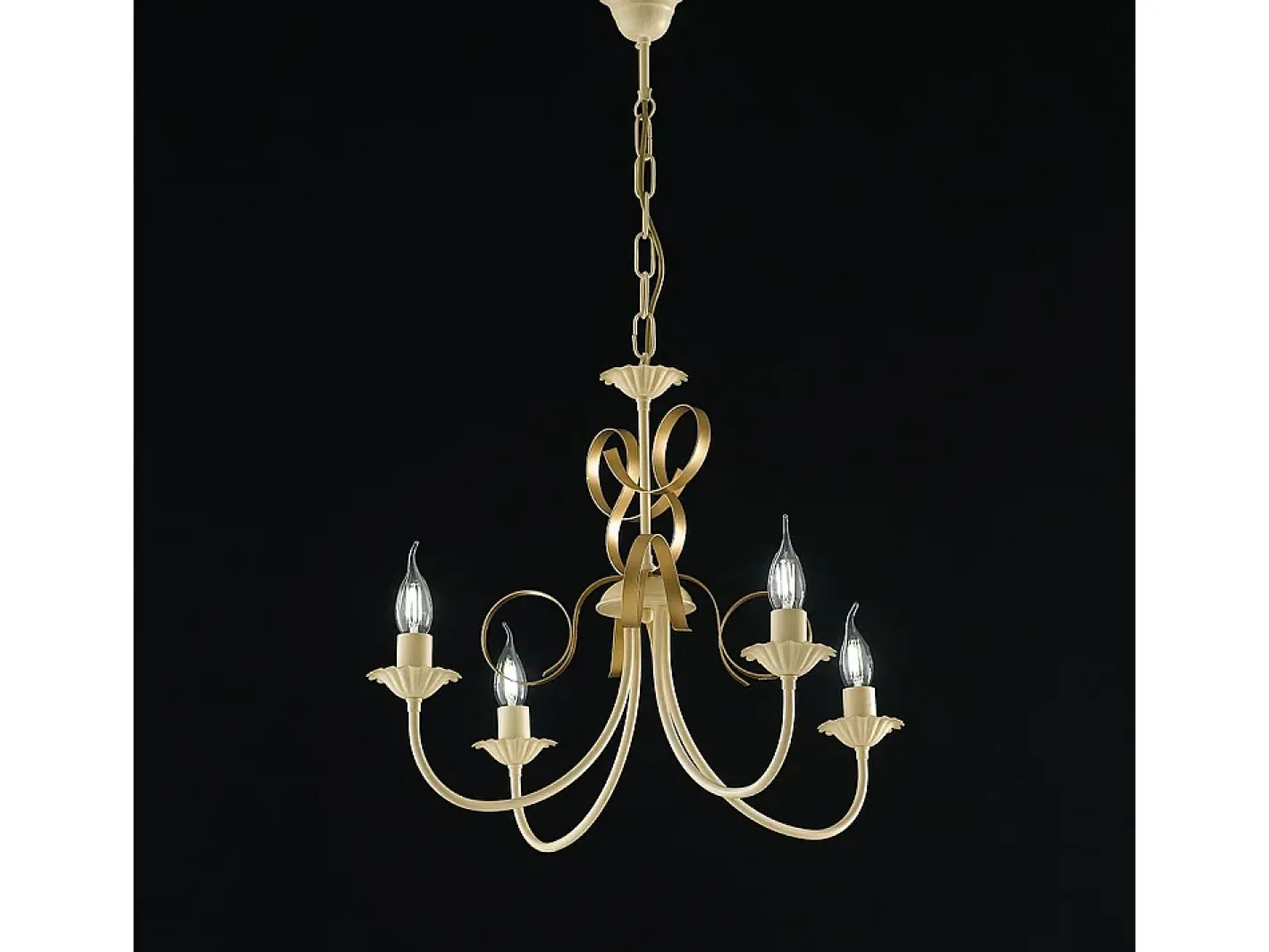 Clearance Lampadario Classico 4 Luci Ferro Battuto Avorio e Oro Serie Bandolo Marfil