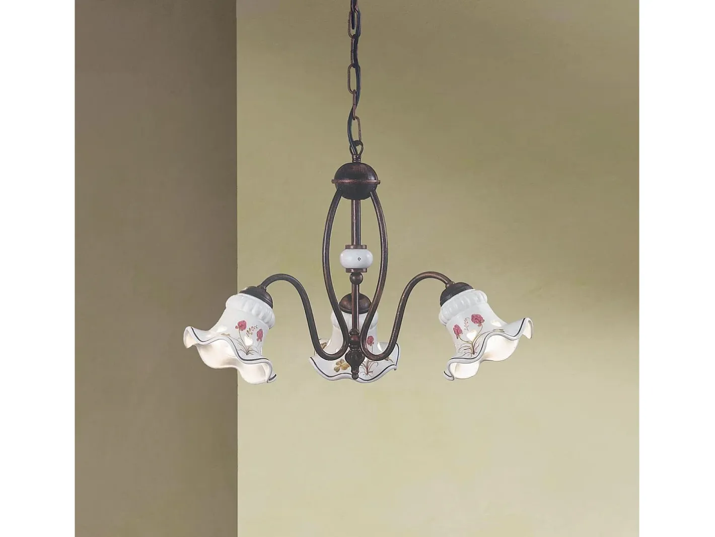 Discount Ferroluce Lampadario Classico Chieti Metallo E Ceramica Nero Sfumato Rame 3 Luci E14 Cobrizo