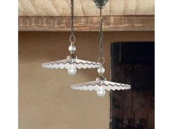 Ferroluce Lámpara Suspendida-Lampadario Classico L'Aquila Metallo E Ceramica Nero Sfumato Rame 1 Luce E27 Marru00f3n
