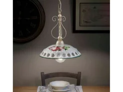Ferroluce Lampadario Classico Napoli Metallo E Ceramica Bianco Sfumato Oro 1 Luce E27 Blanco