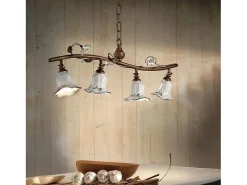 Ferroluce Lámpara Suspendida-Lampadario Classico Pisa Metallo E Ceramica Ruggine Sfumato Oro 4 Luci E14 Marru00f3n chocolate