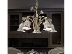 Ferroluce Lampadario Classico Pisa Metallo E Ceramica Bianco Sfumato Oro 5 Luci E14 Dorado Outlet