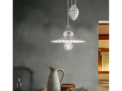 Ferroluce Lámpara Suspendida-Lampadario Classico Roma Ceramica E Ottone Satinato Decorato Filo Blu 1 Luce E27 Azul