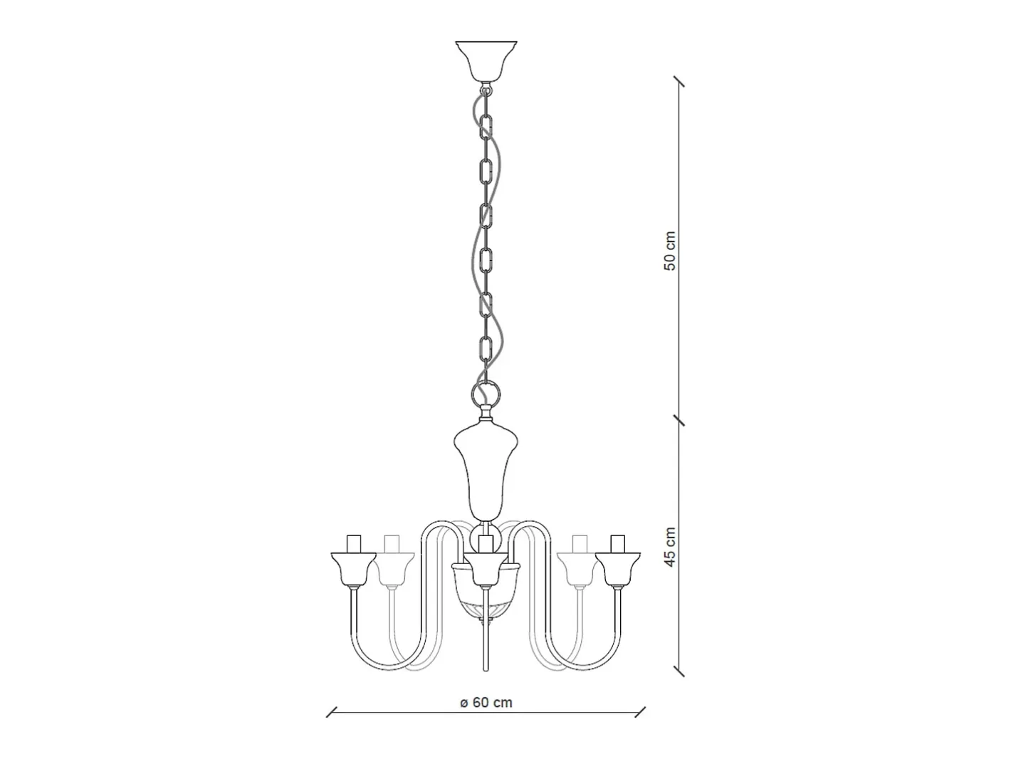 Ferroluce Lámpara Suspendida-Lampadario Classico Sanremo Metallo E Ceramica Bianco Filo Blu 5 Luci E14 Blanco