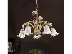 Ferroluce Lampadario Classico Siena Metallo E Ceramica Nero Sfumato Oro Lucido 5 Luci E14 Dorado Hot