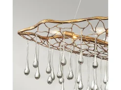 Lámpara Suspendida-Lampadario Contemporaneo Laguna Acciaio Oro Brunito Vetro 8 Luci E14 Dorado