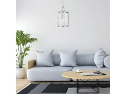Lámpara Suspendida-Lampadario Contemporaneo Victoria Acciaio Cromo Vetro 2 Luci E14 Plateado