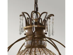 Discount Lampadario Contemporaneo Bellini Acciaio Bronzo Ossidato Cristallo 3 Luci E14 Bronce