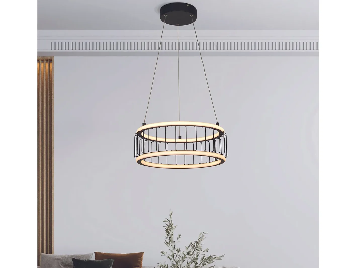 Sale Lampadario Contemporaneo Circolo Alluminio Bianco Silicone Nero Led 40W 3000K Blanco