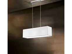 Outlet Lampadario Contemporaneo Para Hotel Metallo Cromo Tessuto Bianco 3 Luci E27 Blanco