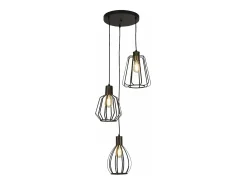 Lámpara Suspendida-Lampadario Contemporaneo Senatore Acciaio Nero Ottone 3 Luci E27 Negro