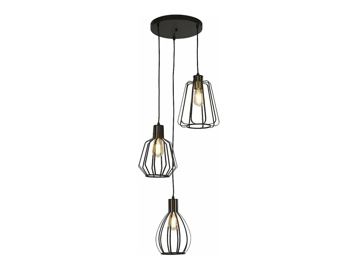 Lámpara Suspendida-Lampadario Contemporaneo Senatore Acciaio Nero Ottone 3 Luci E27 Negro