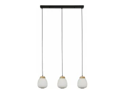 Lámpara Suspendida-Lampadario Contemporaneo Ella Acciaio Bianco Vetro Nero 3 Luci E14 Blanco