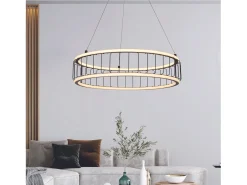 Sale Lampadario Contemporaneo Circolo Acciaio Nero Alluminio Bianco Led 46,4W 3000K Blanco