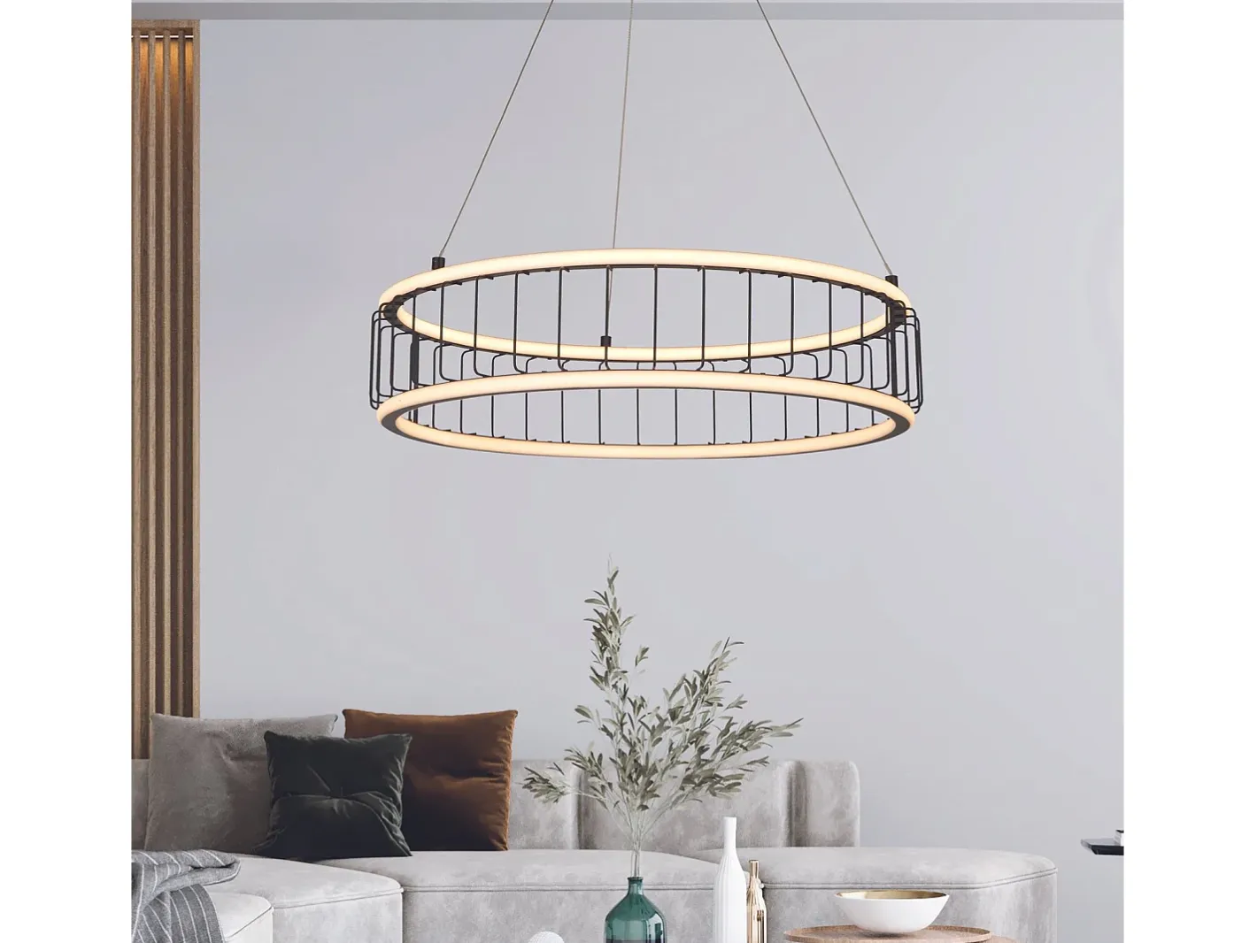Sale Lampadario Contemporaneo Circolo Acciaio Nero Alluminio Bianco Led 46,4W 3000K Blanco