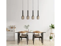 Lámpara Suspendida-Lampadario Contemporaneo Dulwich Acciaio Nero 4 Luci E27 Negro