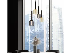 Lámpara Suspendida-Lampadario Contemporaneo Dulwich Acciaio Nero 4 Luci E27 Negro