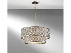 Discount Lampadario Contemporaneo Lucia Acciaio Argento Brunito Cristallo 6 Luci E27 Plateado