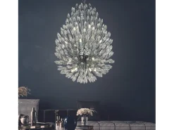 Discount Lampadario Contemporaneo Pavone Acciaio Cromo Vetro Trasparente 20 Luci G9 Plateado